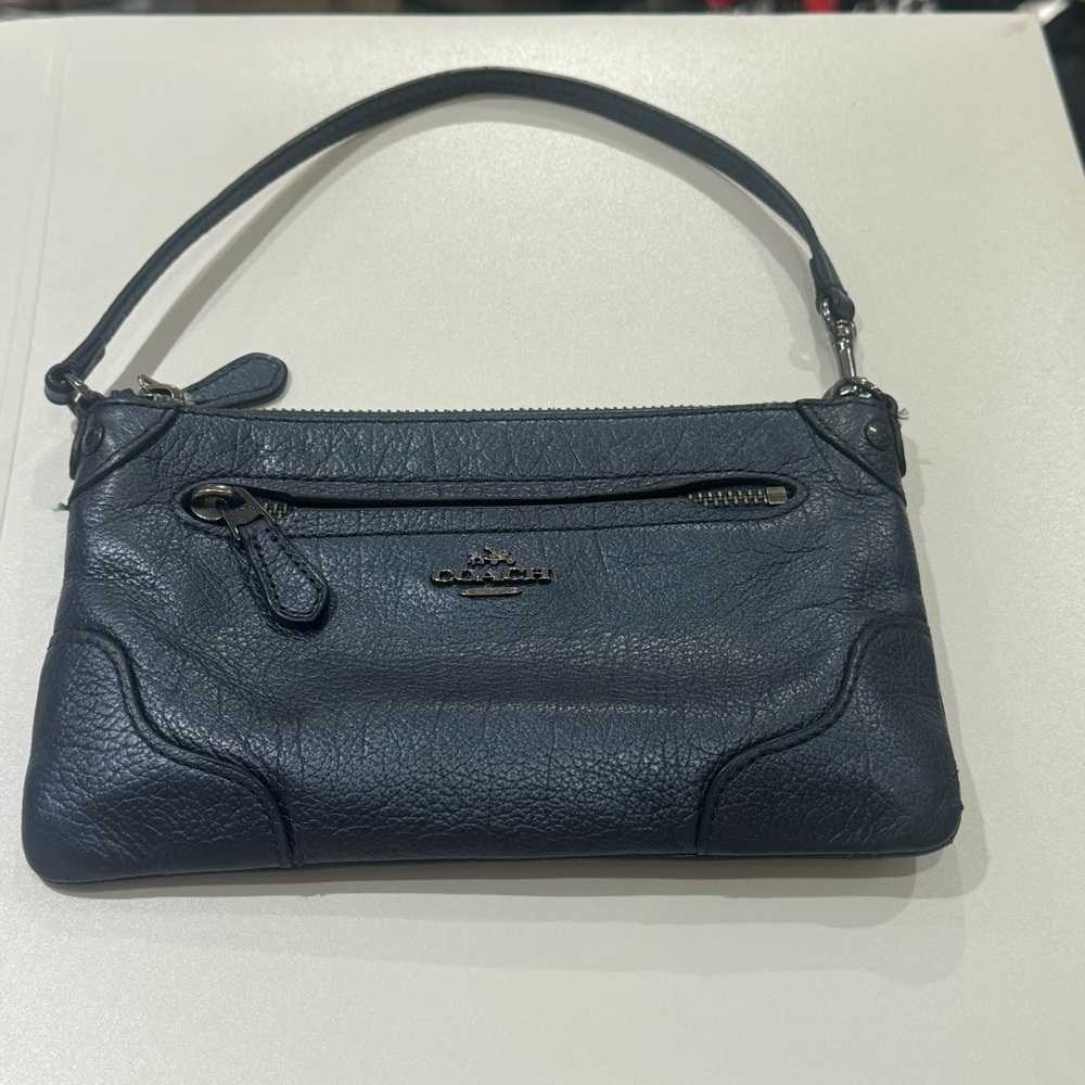 Coach Mickie Blue Metallic Leather Purse Wristlet EUC